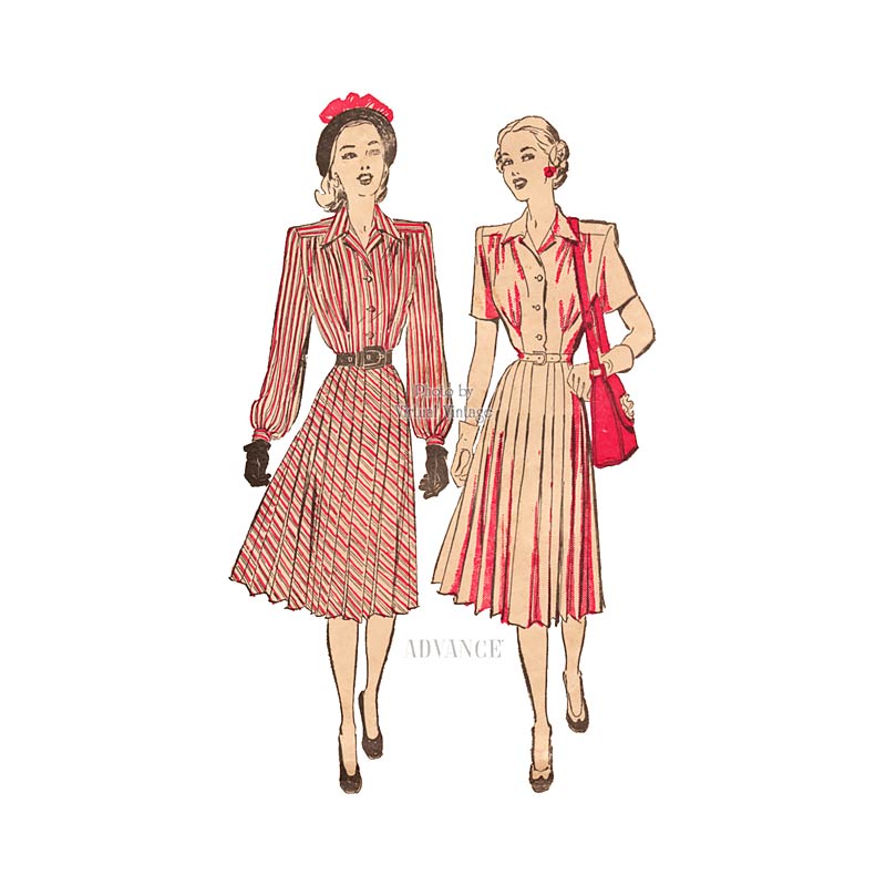 1940s Pleated Dress Pattern, Advance 4592, Vintage Sewing Pattern