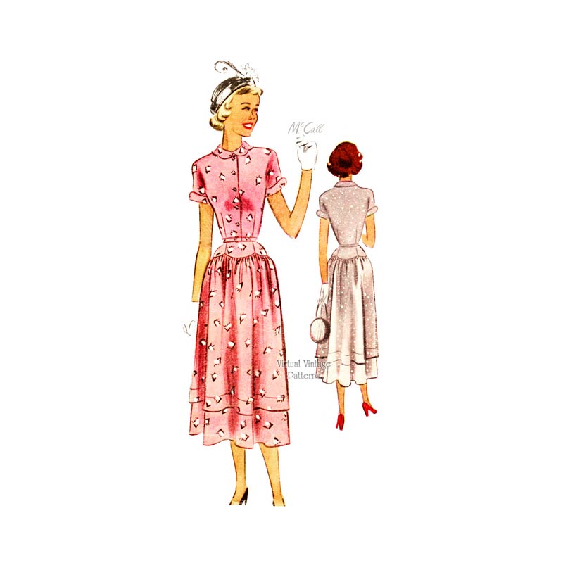 1940s Tea Dress Pattern, McCall 7607, Vintage Sewing Patterns, Bust 33