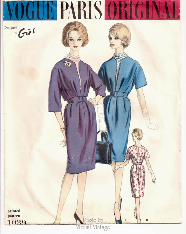 Vogue Paris Original 1039, Madame Grès Dress, 1960s Sewing Patterns, Bust 34