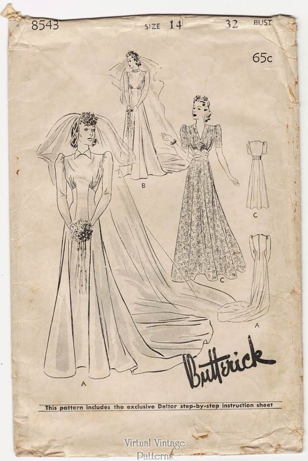 1930s Wedding Dress Pattern, Butterick 8543, Vintage Sewing Pattern
