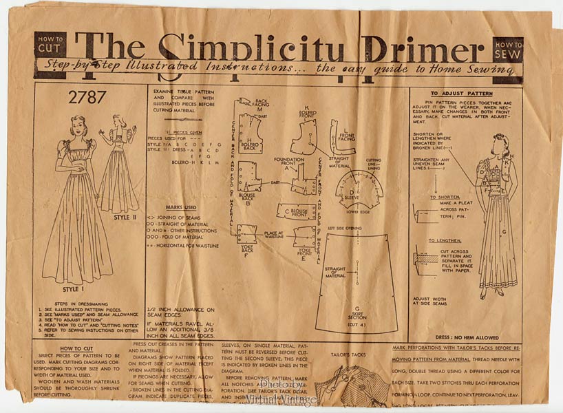 Simplicity 2787, 1930s Evening Gown Pattern with Bolero, Bust 36