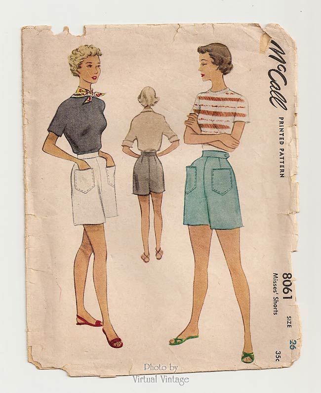 1950s Shorts Sewing Pattern for Women, McCall 8061, Waist 26