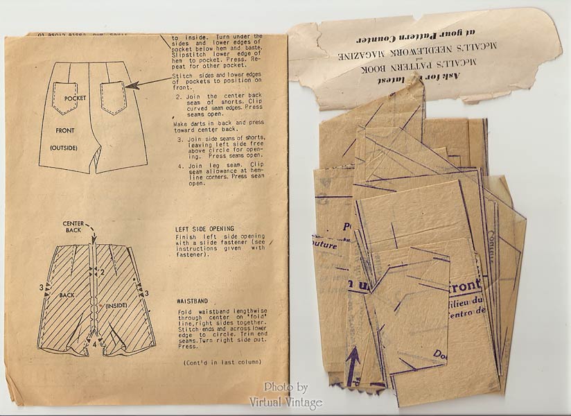 1950s Shorts Sewing Pattern for Women, McCall 8061, Waist 26
