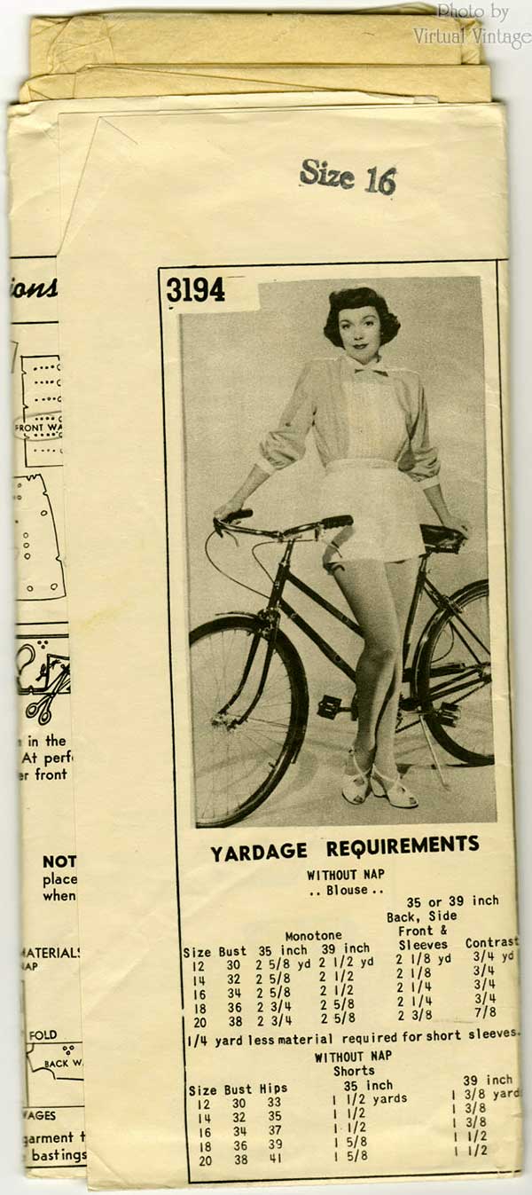 Jane Wyman 1940s Sewing Pattern, Womens Blouse & Shorts, Mail Order Pattern, Bust 34