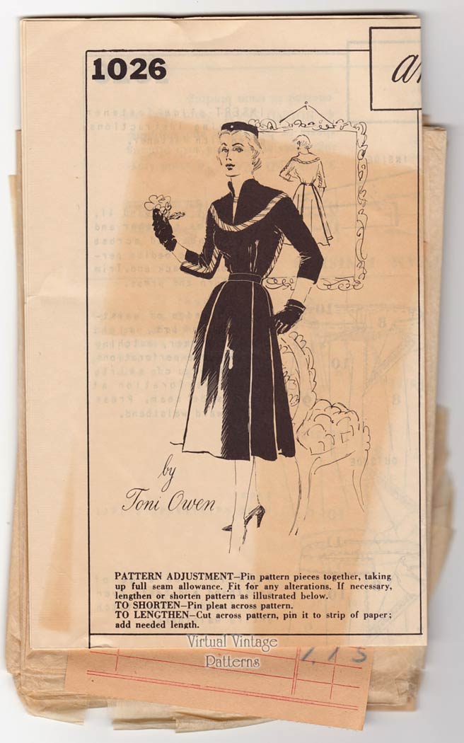 1950s Spadea Pattern 1026, Blouse & Full Pleated Skirt Patterns, Designer Toni Owen