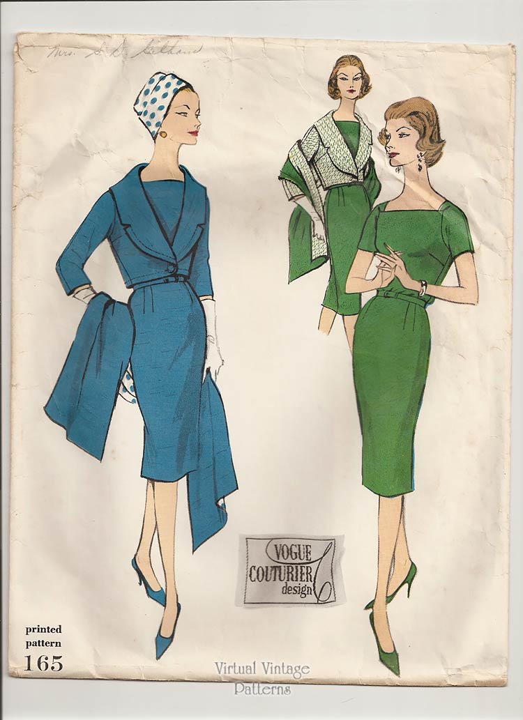 1950s Sheath Dress Pattern, Vogue Couturier 165, Stole, Jacket & Dress, Bust 42