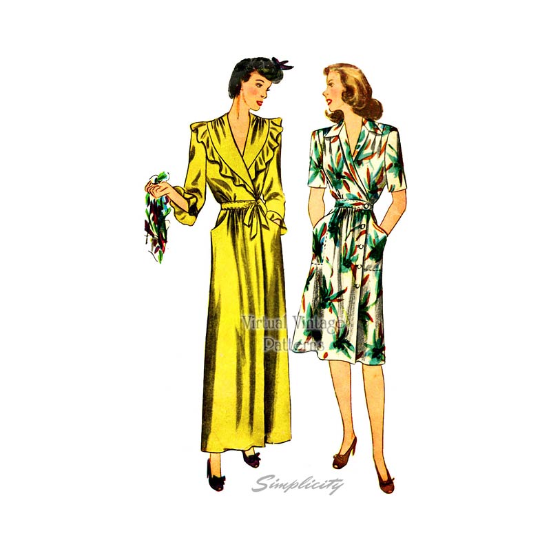 1940s House Dress and Housecoat Pattern, Simplicity 2155, Vintage Sewing Patterns, Uncut