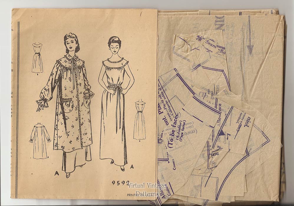 50s Robe and Nightgown Patterns, McCalls 9592, Bust 34
