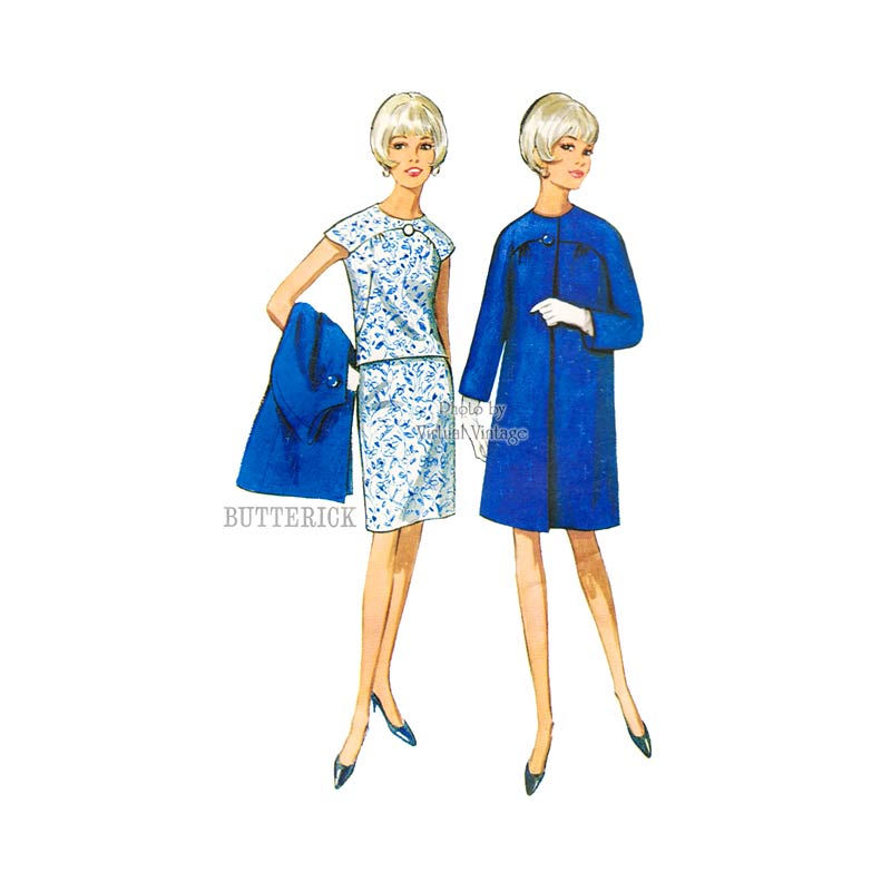 60s Coat & Dress Pattern, Butterick 4355, Vintage Sewing Patterns, Bust 35 Uncut