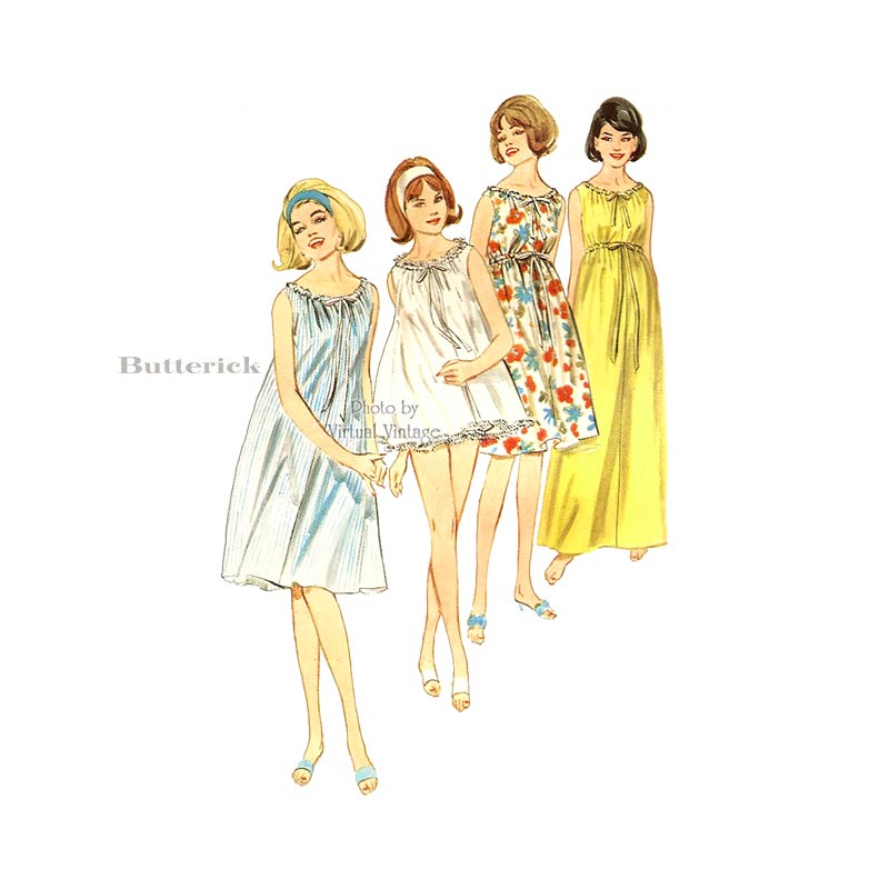 1960s Empire Waist Nightgown Pattern, Butterick 3157, Vintage Sewing Patterns, Uncut
