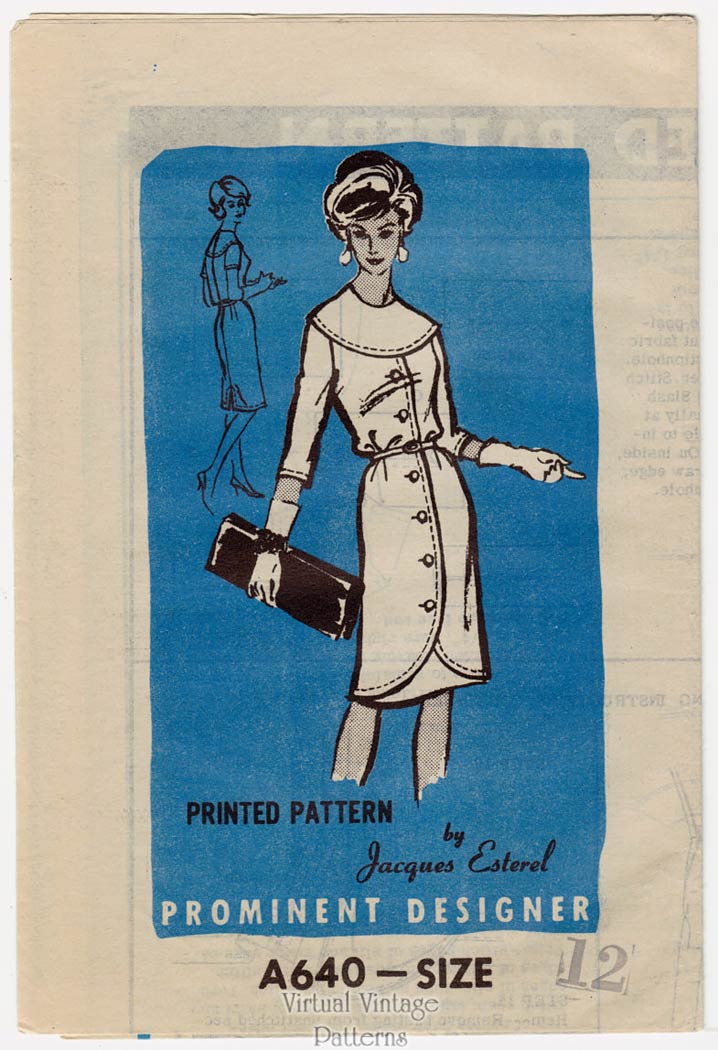 1960s Coat Dress Pattern Prominent Designer A640, Jacques Esterel, Uncut