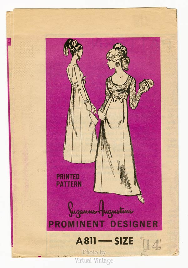 1960s Empire Waist Gown Pattern, Prominent Designer A811, Suzanne Augustine, Uncut
