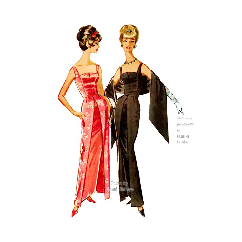 1960s Pauline Trigere Dress Pattern, McCalls 6033, Sleeveless Evening Gown with Stole, Uncut
