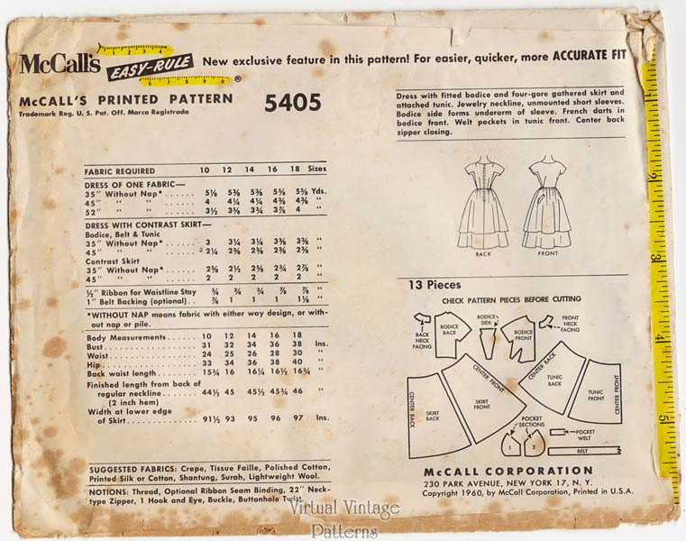 McCalls 5405, Pauline Trigere Cocktail Dress Vintage Sewing Pattern, Uncut