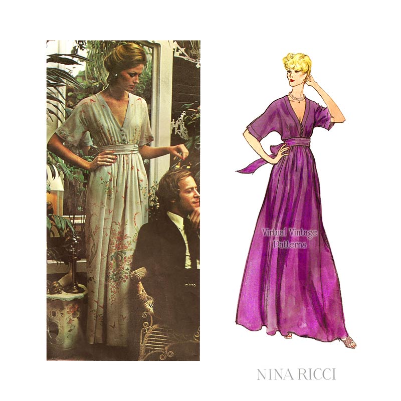 70s Maxi Dress Pattern, Vogue Paris Original 2886, Nina Ricci Evening Gown