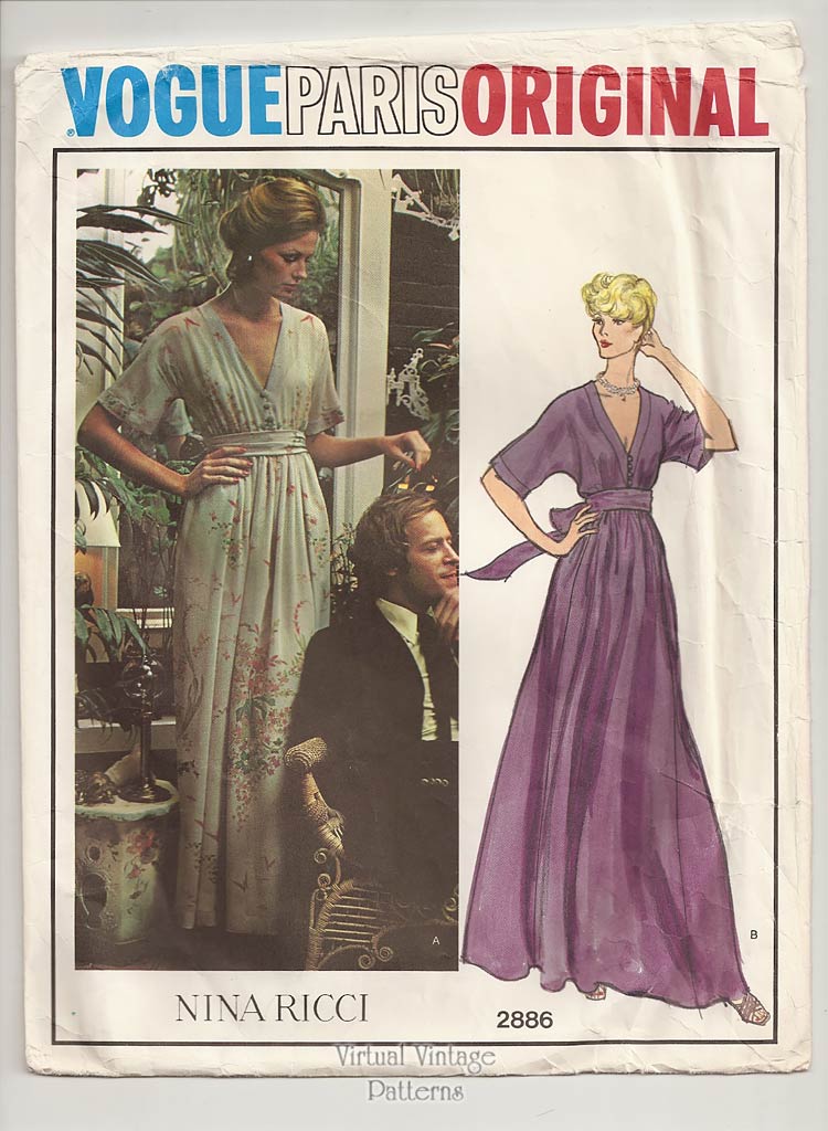 70s Maxi Dress Pattern, Vogue Paris Original 2886, Nina Ricci Evening Gown