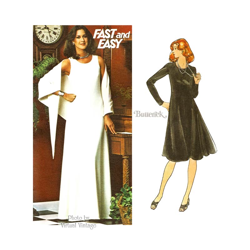 Easy Evening Gown Pattern, Butterick 4528, 1970s Sewing Patterns, Bust 36, Uncut