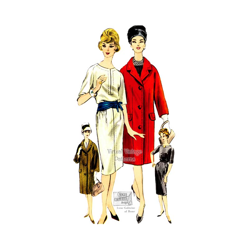 60s Vogue Couturier Pattern 1014, Irene Galitzine Coat & Dress, Bust 34, Uncut