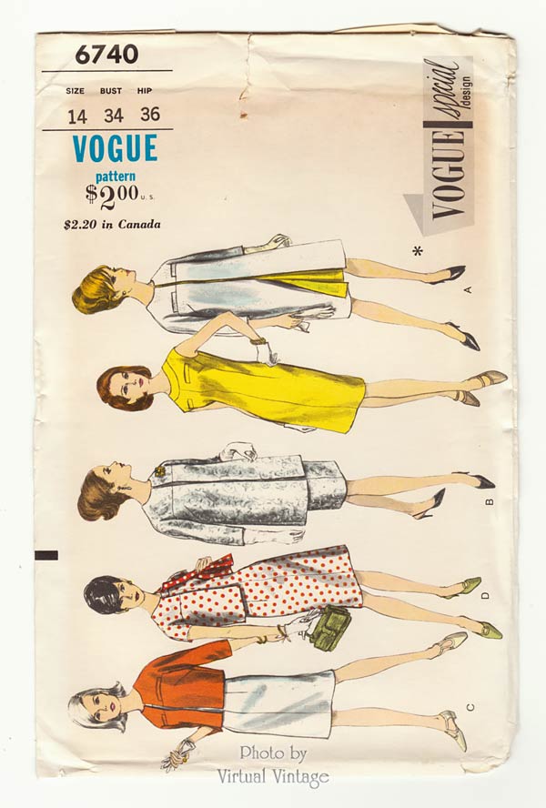 Vogue 6740, 60s Sheath Dress Pattern with A-line Coat or Cropped Jacket, Bust 34 Uncut