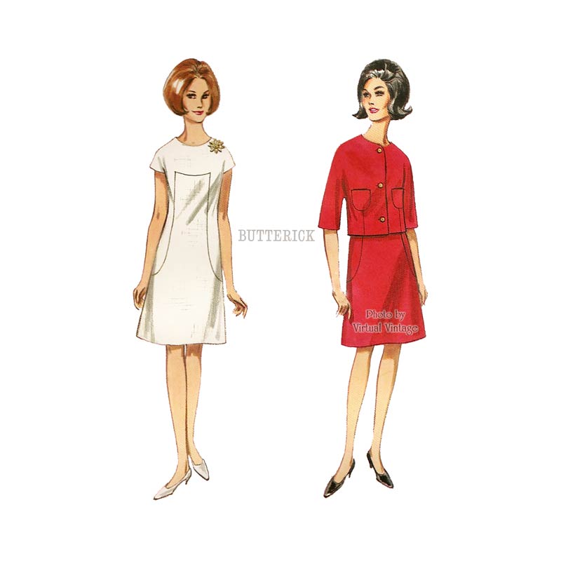1960s Jacket and A-Line Dress Pattern, Butterick 4158, Easy Sewing, Bust 34, Uncut