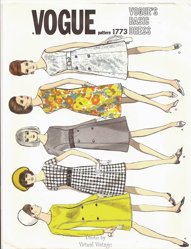 Vintage 1960s A Line Dress Pattern Vogue 1773, Bust 34 Uncut