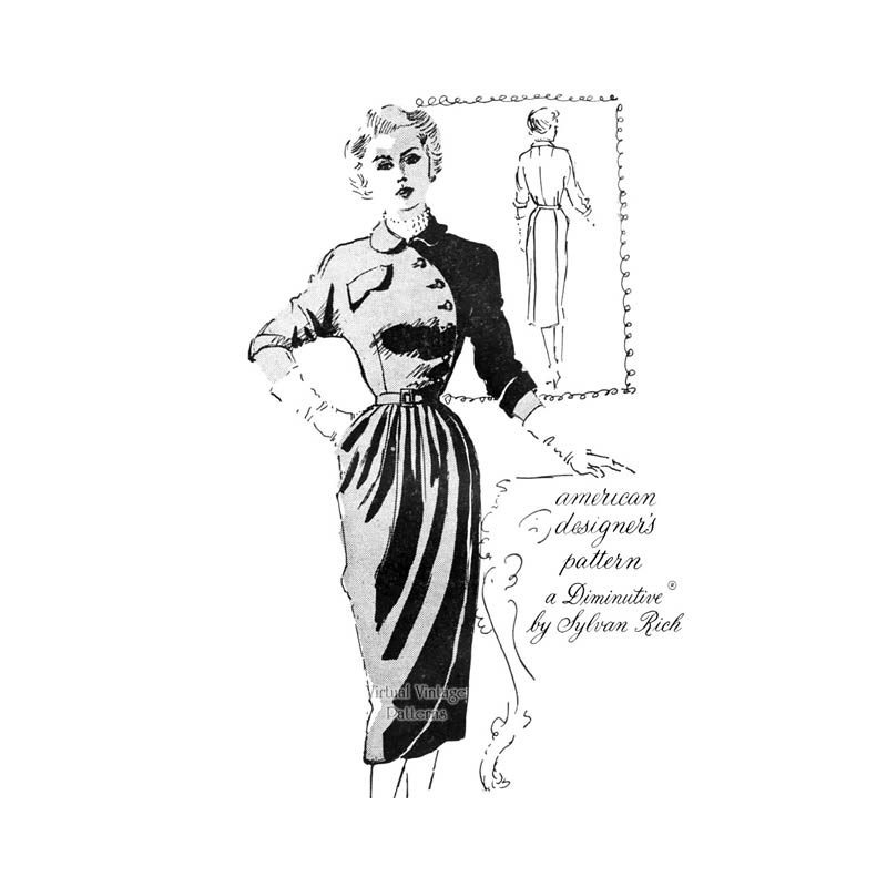 50s Asymmetrical Dress Pattern, Spadea 1042, Bust 34 Petite Dress Pattern by Sylvan Rich