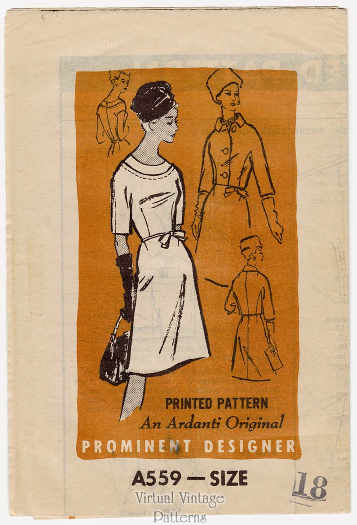 60s Jacket & A-Line Dress Pattern, Prominent Designer A559 by Ardanti, Bust 38, Uncut