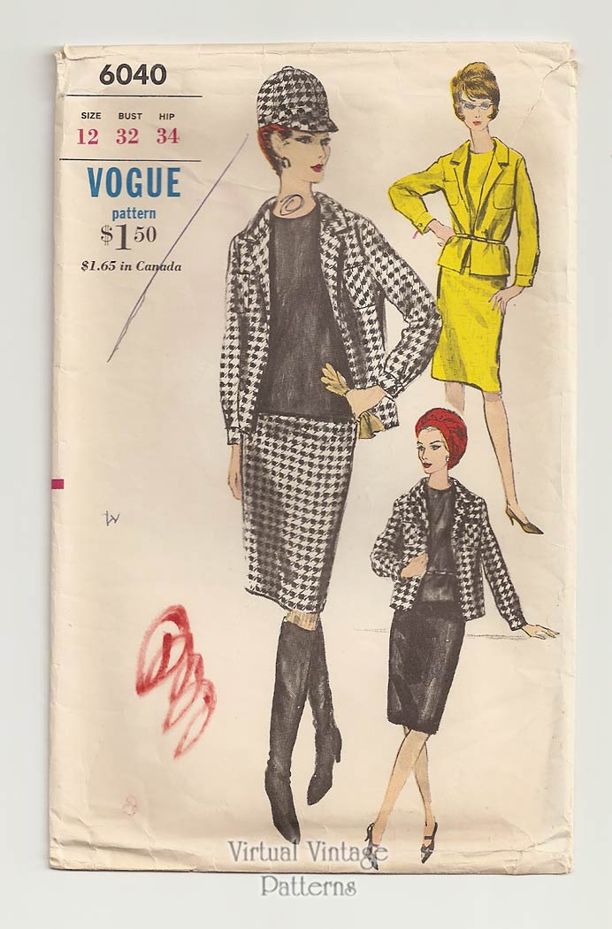 Vintage Womens Suit Pattern, Vogue 6040, Jacket, Overblouse & Slim Skirt Patterns