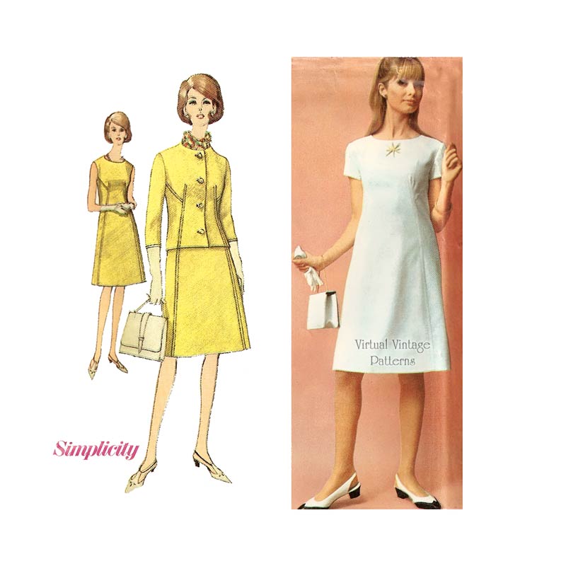 1960s Dress Pattern with Jacket, Simplicity 6404, A Line Suit Dress, Bust 34, Uncut