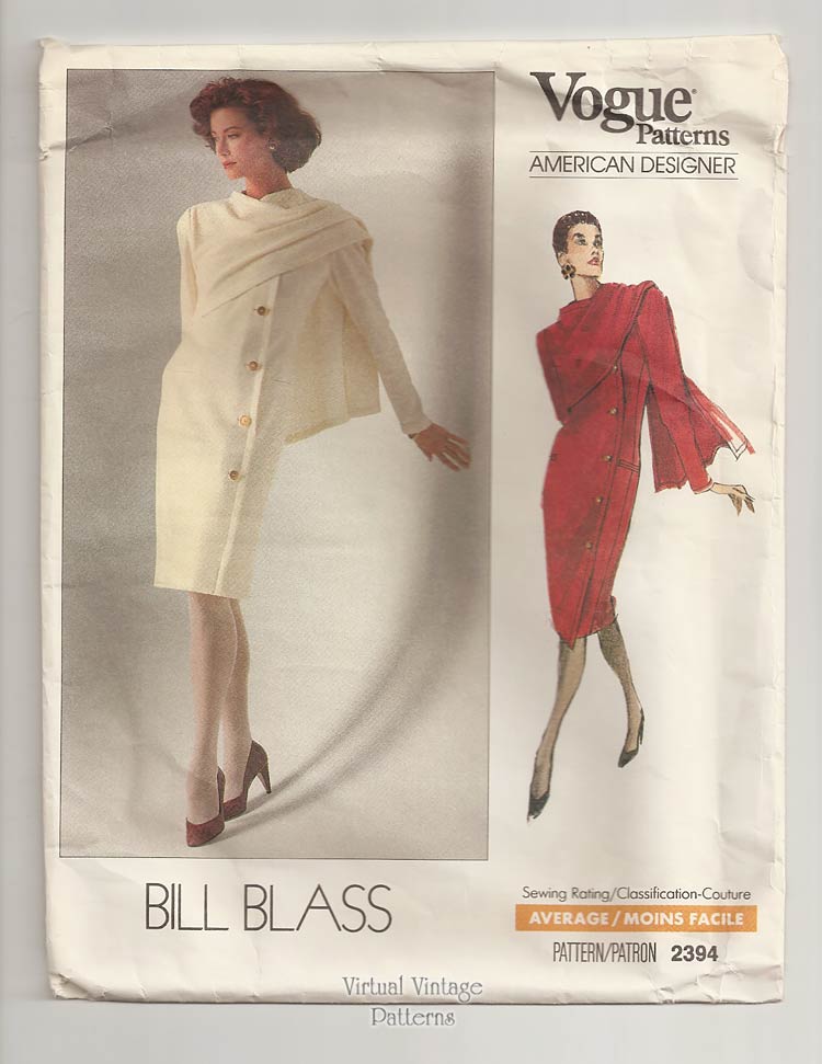 Vintage Vogue American Designer 2394, Bill Blass Dress Pattern, Sizes 8 10 12, Uncut