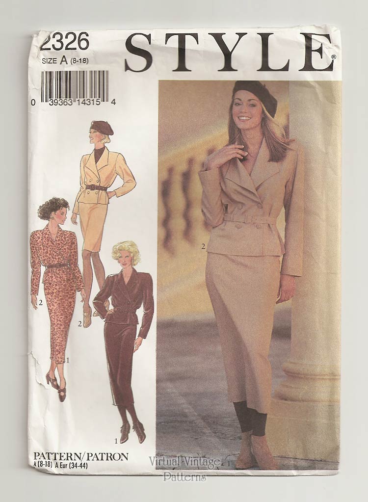 Womens Jacket & Skirt Patterns Style 2326, Double-breasted Jacket and Slim Skirt Sizes 8 to 18 Uncut