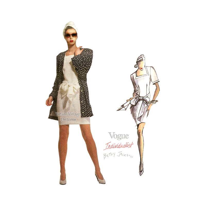 1980s Mini Dress Pattern, Vogue 2085, Jacket & Dress by Betty Jackson, Sizes 6 8 10 Uncut