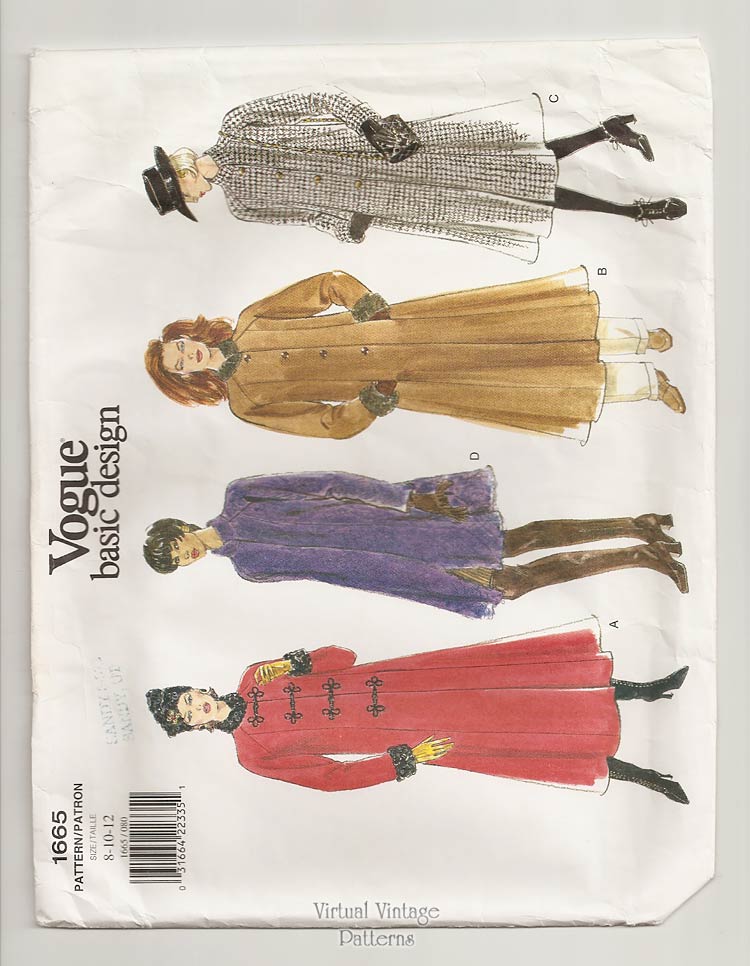Womens Coat Pattern, Vogue Basic Design 1665, Sizes 8 10 12, Uncut