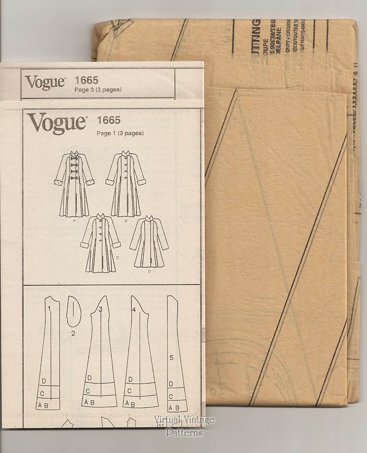 Womens Coat Pattern, Vogue Basic Design 1665, Sizes 8 10 12, Uncut