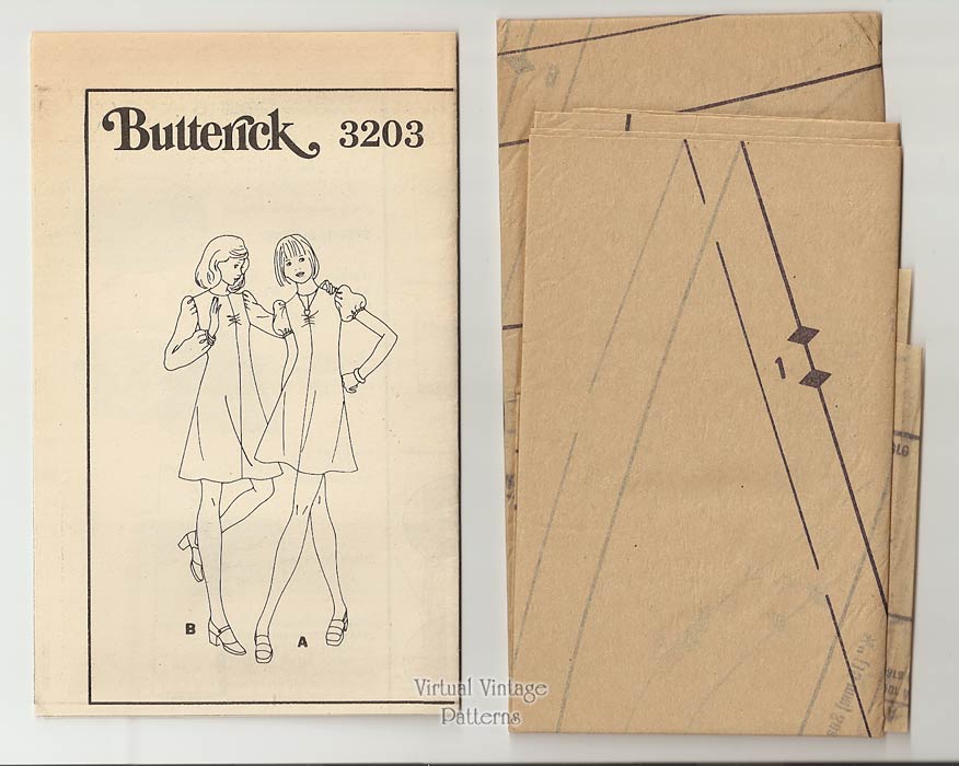 1970s Mini Dress Pattern Butterick 3203, Easy Sewing Patterns, Bust 36 Uncut
