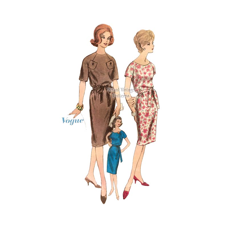 Easy 1960s Sheath Dress Pattern, Vogue 5383, Bust 36