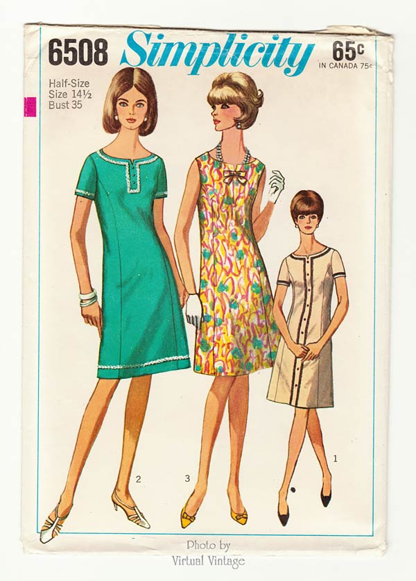 1960s Princess Seam A Line Dress Pattern, Simplicity 6508, Vintage Sewing Pattern, Bust 35