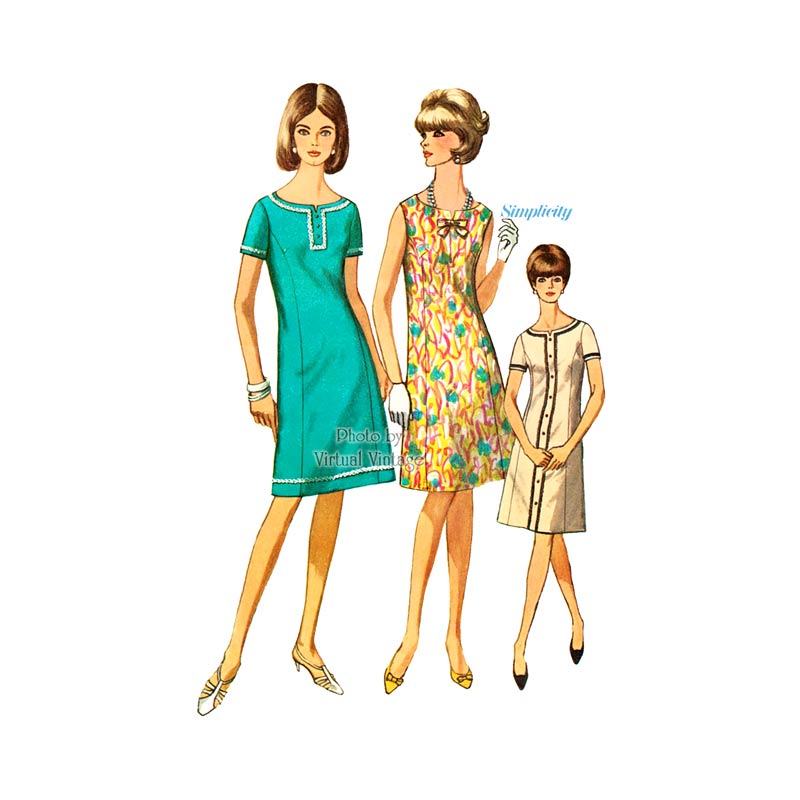 1960s Princess Seam A Line Dress Pattern, Simplicity 6508, Vintage Sewing Pattern, Bust 35