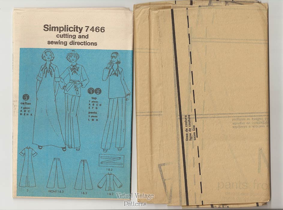 Womens Top & Pants or Caftan Patterns, Simplicity 7466, Vintage Sewing Pattern, Uncut