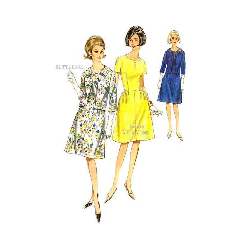 1960s Jacket & Dress Pattern, Butterick 3998, Vintage Sewing Patterns, Bust 34, Uncut