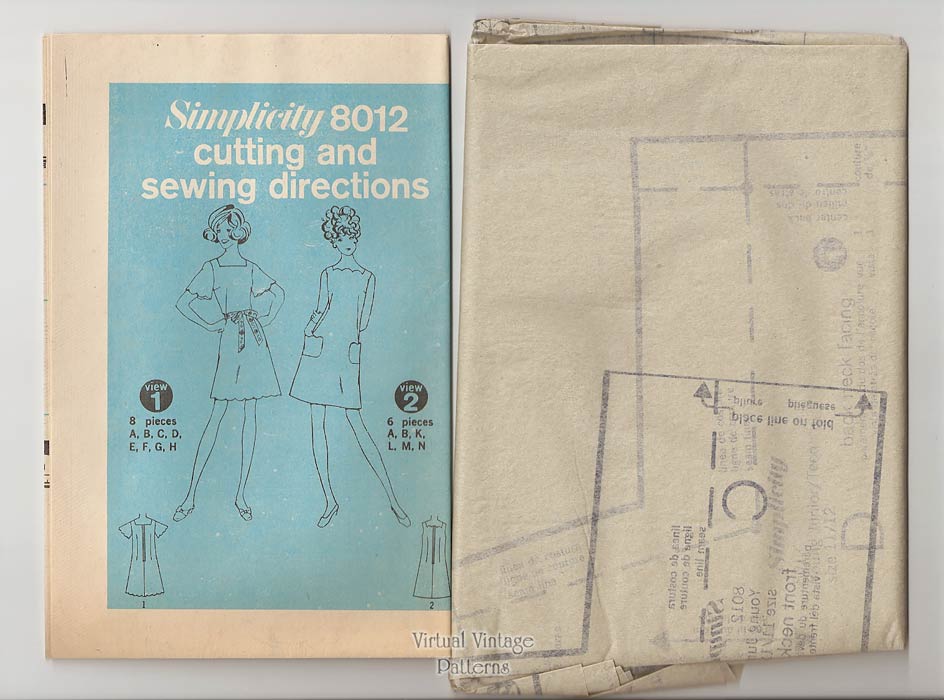 1960s Scalloped Dress Pattern, Simplicity 8012, Bust 32, Uncut