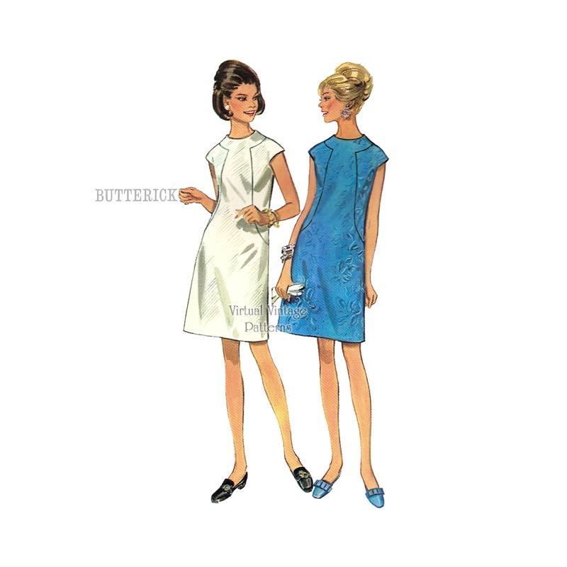 1960s A-Line Shift Dress Sewing Pattern, Butterick 4784, Bust 36, Uncut