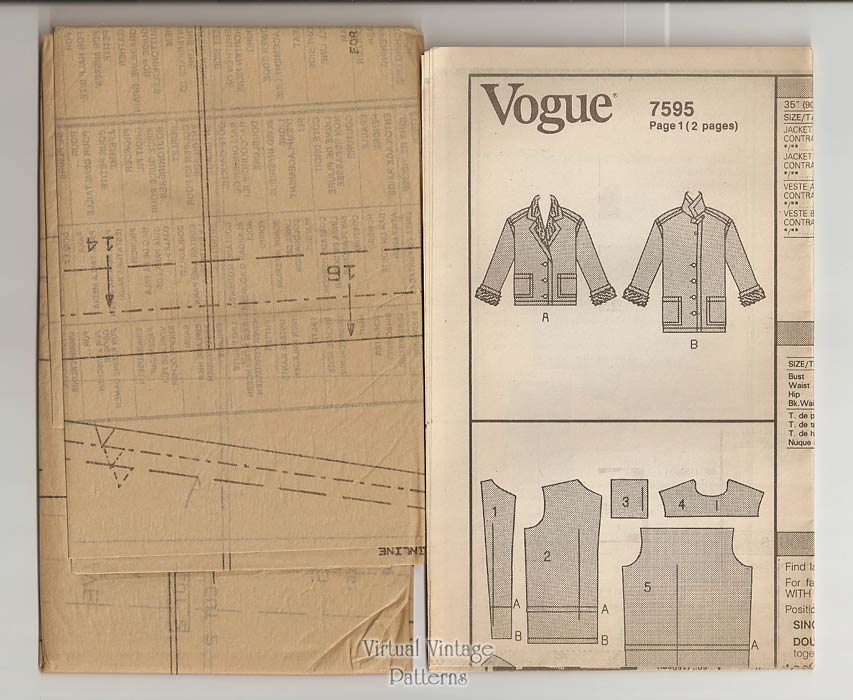 Womens Jacket Pattern, Vogue 7595, Loose-fitting Jackets, Sizes 12 14 16, Uncut