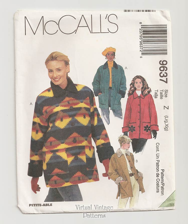 Womens Jacket Sewing Pattern, McCalls 9637, Sizes 16 18 20 22, Uncut