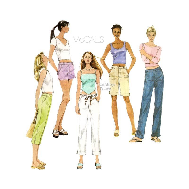 Womens Low Rise Pants Pattern, McCalls 3132, Shorts or Pants, Easy, Sizes 4 6 8 Uncut