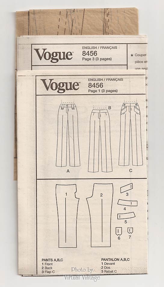 Easy Pants Pattern for Women, Vogue V8456, Straight-Leg Low-Rise, Sizes 6 8 10 12 Uncut