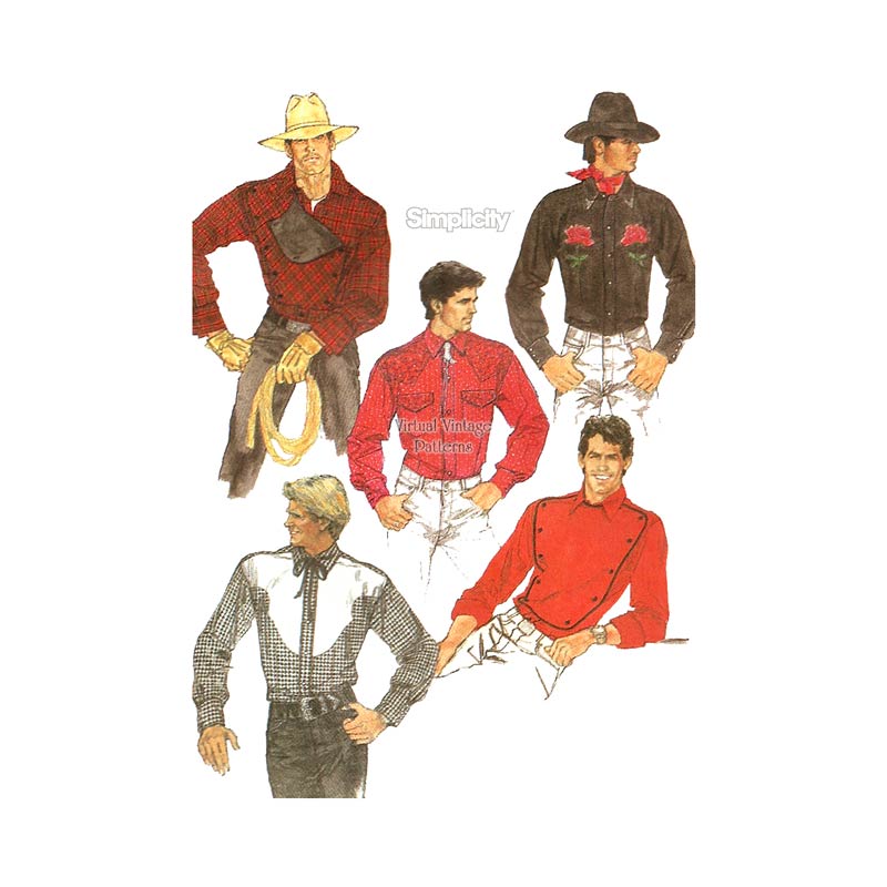 Mens Western Shirt Pattern, Simplicity 8473, Cowboy Dress Shirt, Chest 46, Uncut