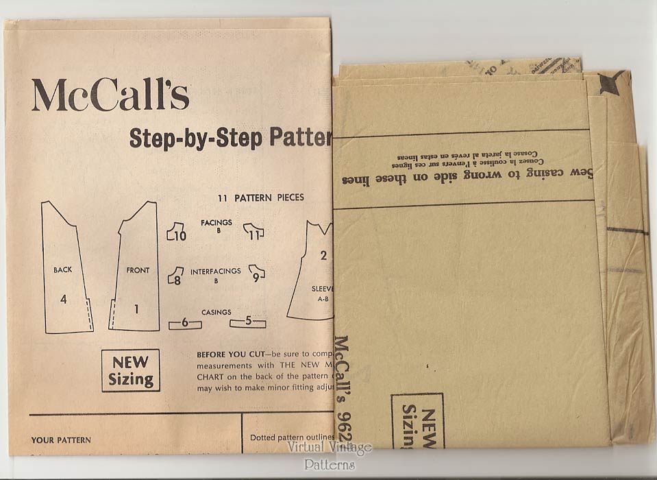 1960s Dress Sewing Pattern, McCalls 9627, Raglan Sleeve Dress, Bust 36, Uncut