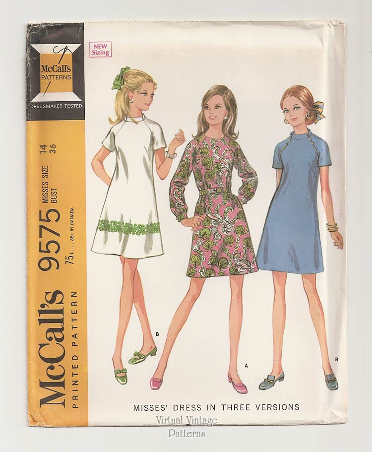 Mod A Line Dress Pattern, McCalls 9575, Vintage Sewing Pattern, Bust 36, Uncut