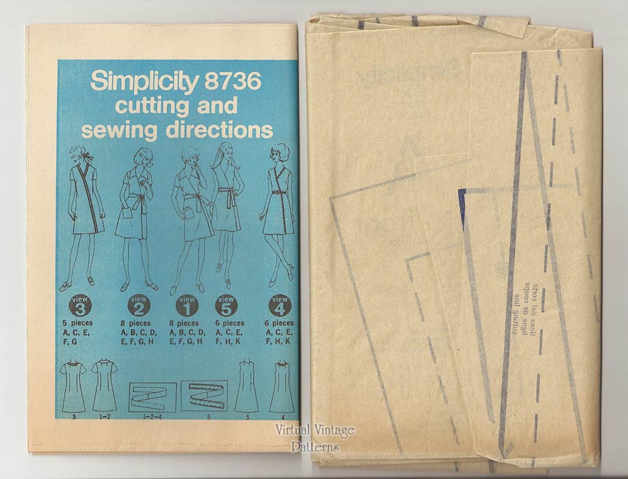 1970s Vintage Wrap Dress Pattern, Simplicity 8736, Bust 34, Uncut